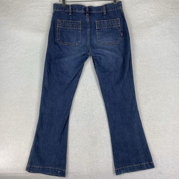 Vtg Abercrombie & Fitch Jeans Womens Size 4 Blue Low Rise Flare Y2K Patch Pocket - Picture 3 of 13